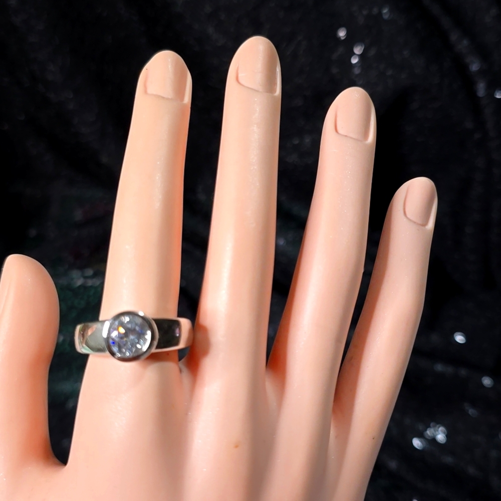 Park Lane Bezel Set Silvertone Crystal Ring